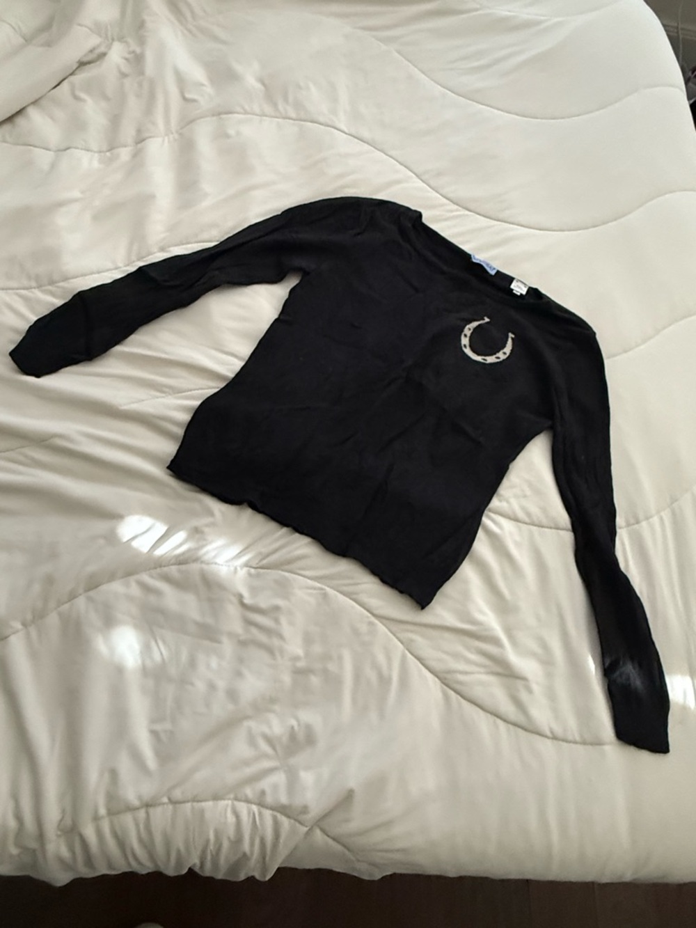 Acrobat Black Long-Sleeve Crewneck Sweater with Horseshoe Detail